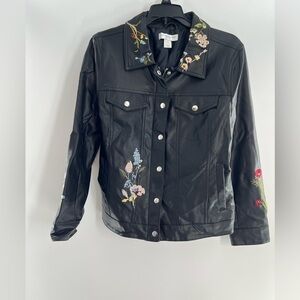 CHRISTOPHER BANKS FAXU LEATHER FLORAL BLACK MOTORCYCLE STULE JACKET BLACK PM